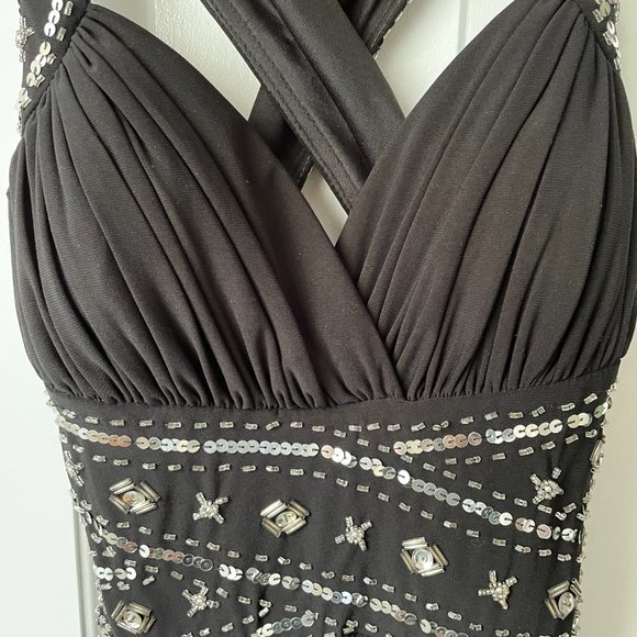 Black Sequined Open Back Gown - Picture 2 of 5